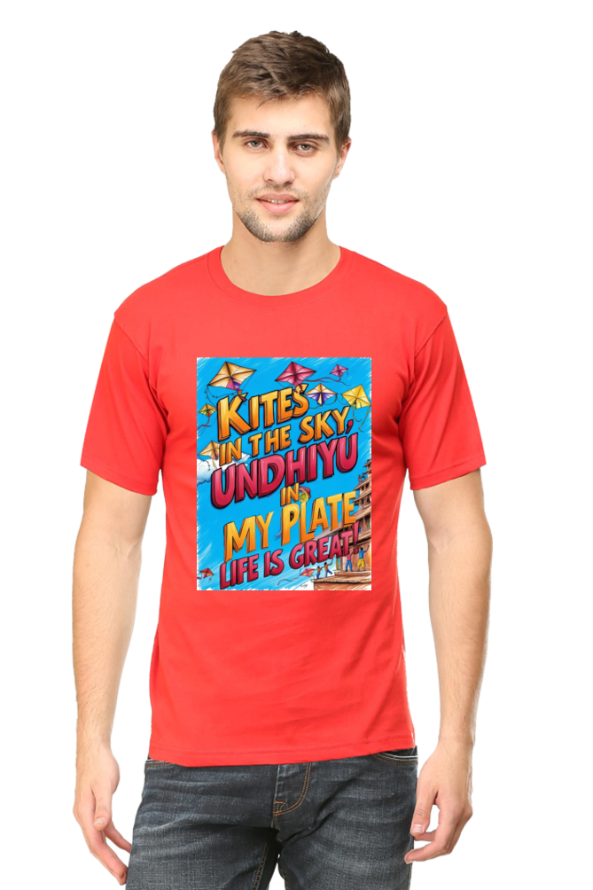 "Kites in the Sky, Undhiyu in My Plate β Life is Great" T-Shirt
