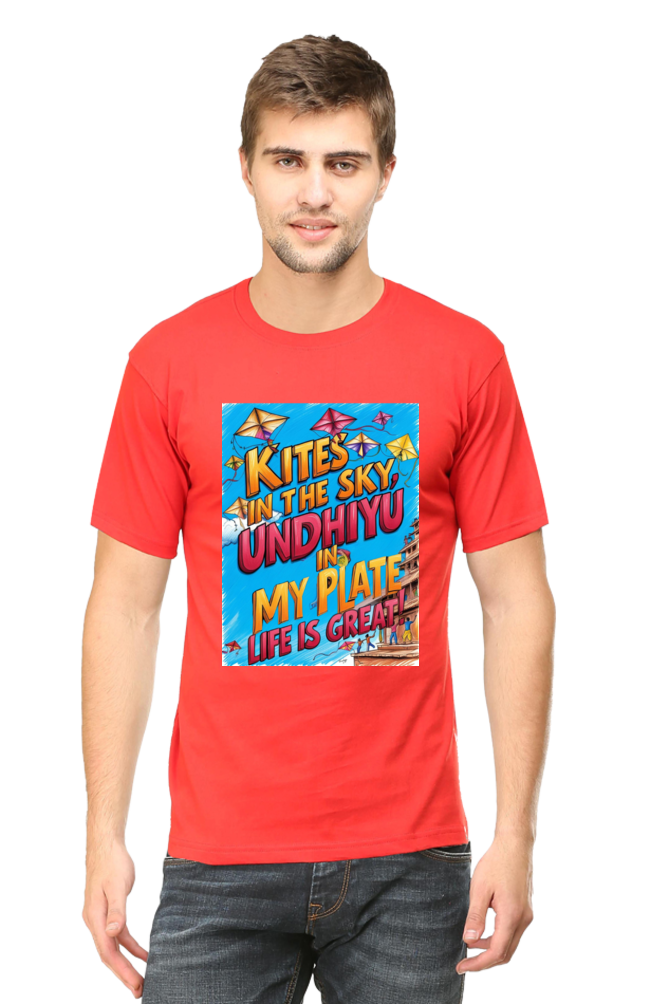 "Kites in the Sky, Undhiyu in My Plate β Life is Great" T-Shirt