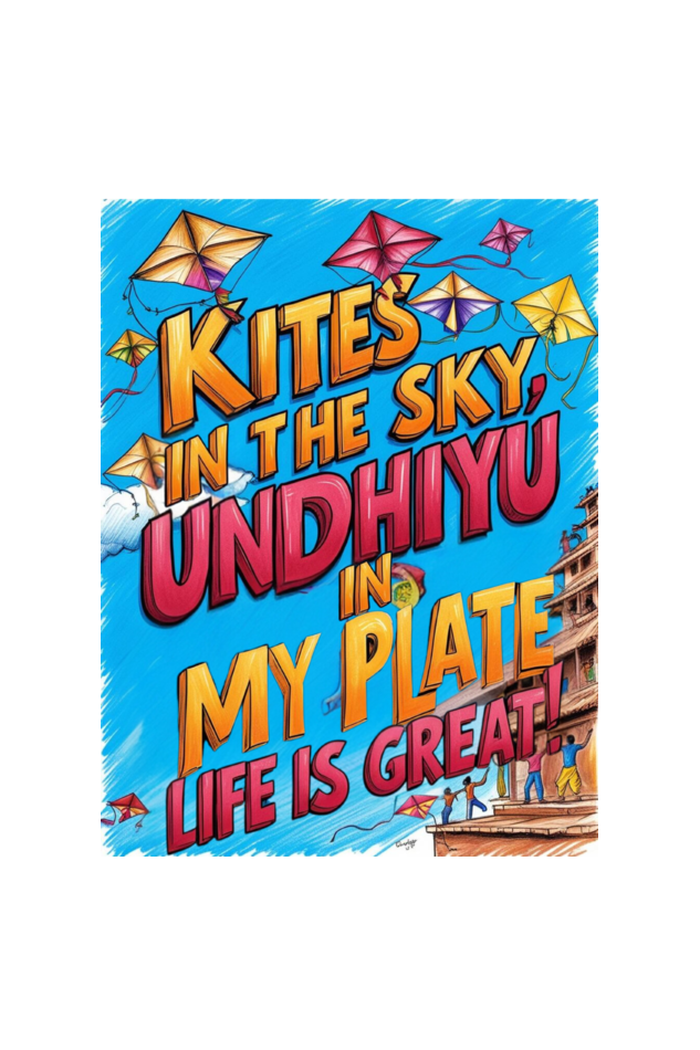 "Kites in the Sky, Undhiyu in My Plate β Life is Great" T-Shirt
