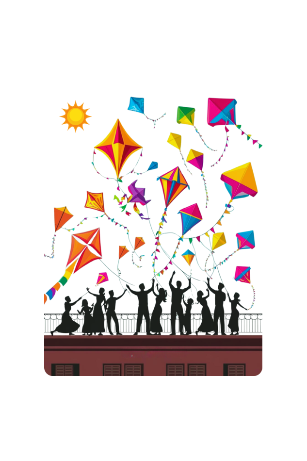 Uttarayan Celebration T-Shirt β Kites, Terraces, and Festive Joy