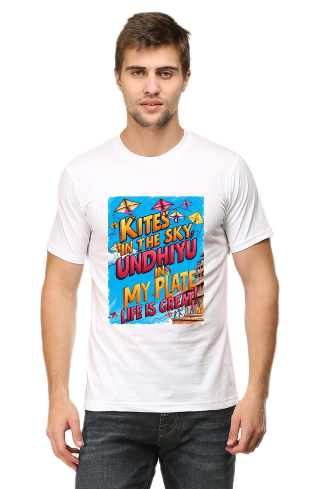 "Kites in the Sky, Undhiyu in My Plate β Life is Great" T-Shirt