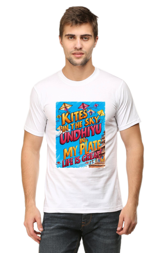 "Kites in the Sky, Undhiyu in My Plate β Life is Great" T-Shirt