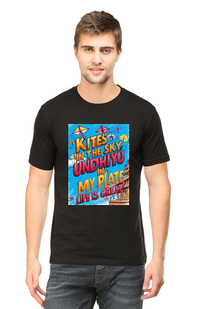 "Kites in the Sky, Undhiyu in My Plate β Life is Great" T-Shirt