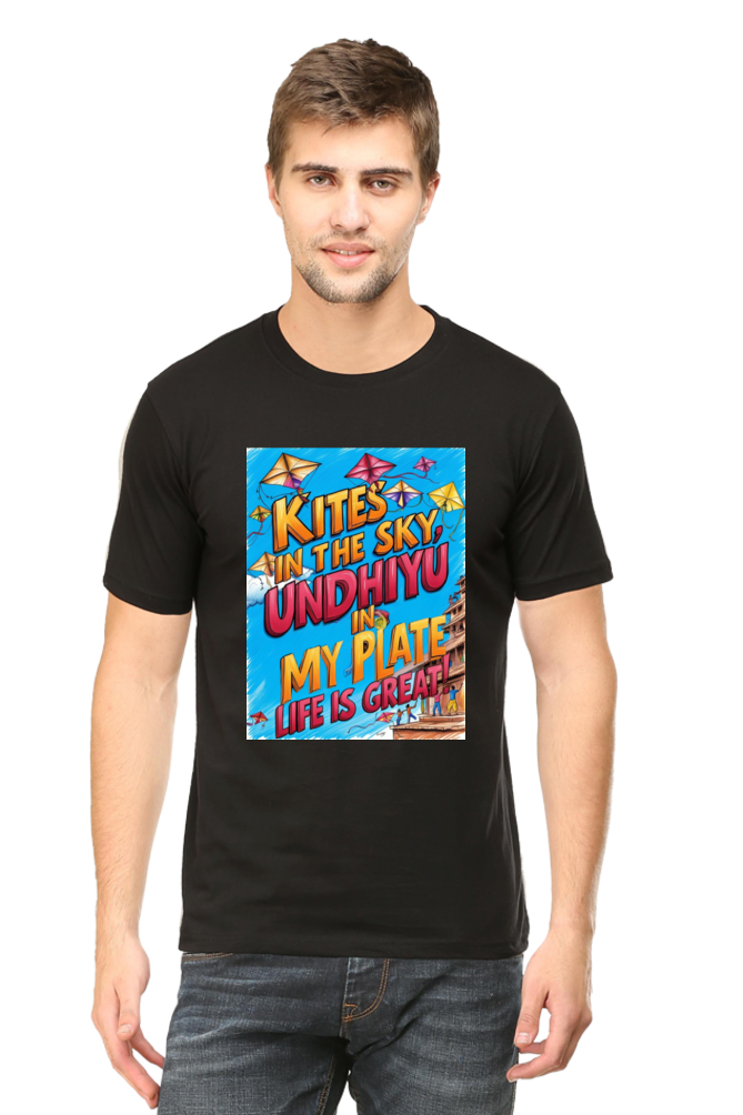 "Kites in the Sky, Undhiyu in My Plate β Life is Great" T-Shirt