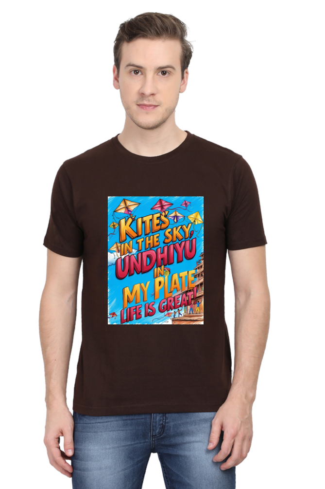 "Kites in the Sky, Undhiyu in My Plate β Life is Great" T-Shirt
