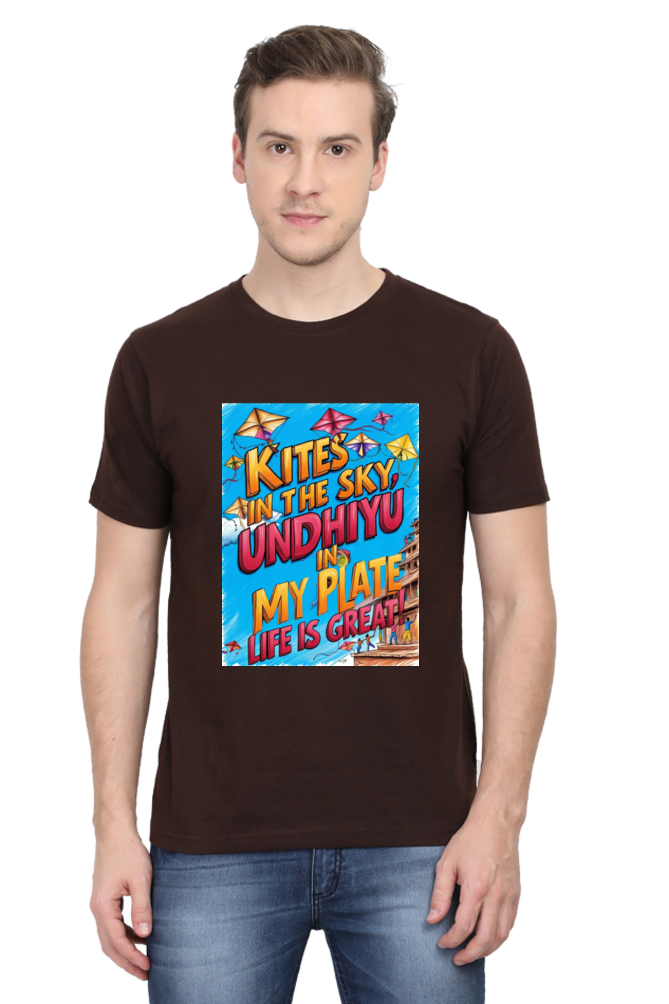 "Kites in the Sky, Undhiyu in My Plate β Life is Great" T-Shirt