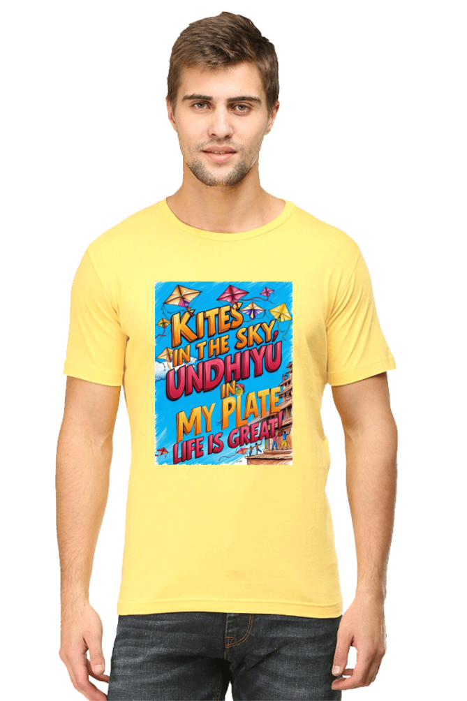 "Kites in the Sky, Undhiyu in My Plate β Life is Great" T-Shirt