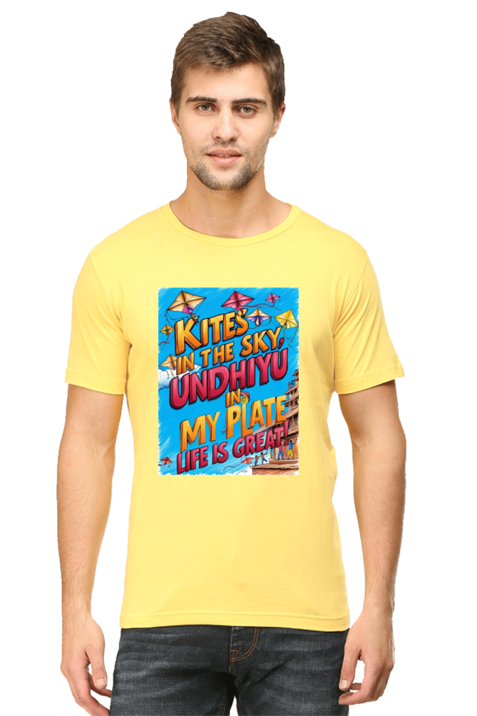 "Kites in the Sky, Undhiyu in My Plate β Life is Great" T-Shirt