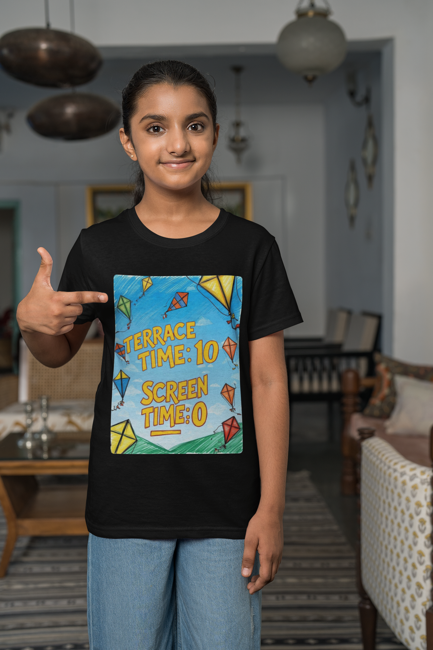"Terrace Time: 10, Screen Time: 0" Kids' T-Shirt