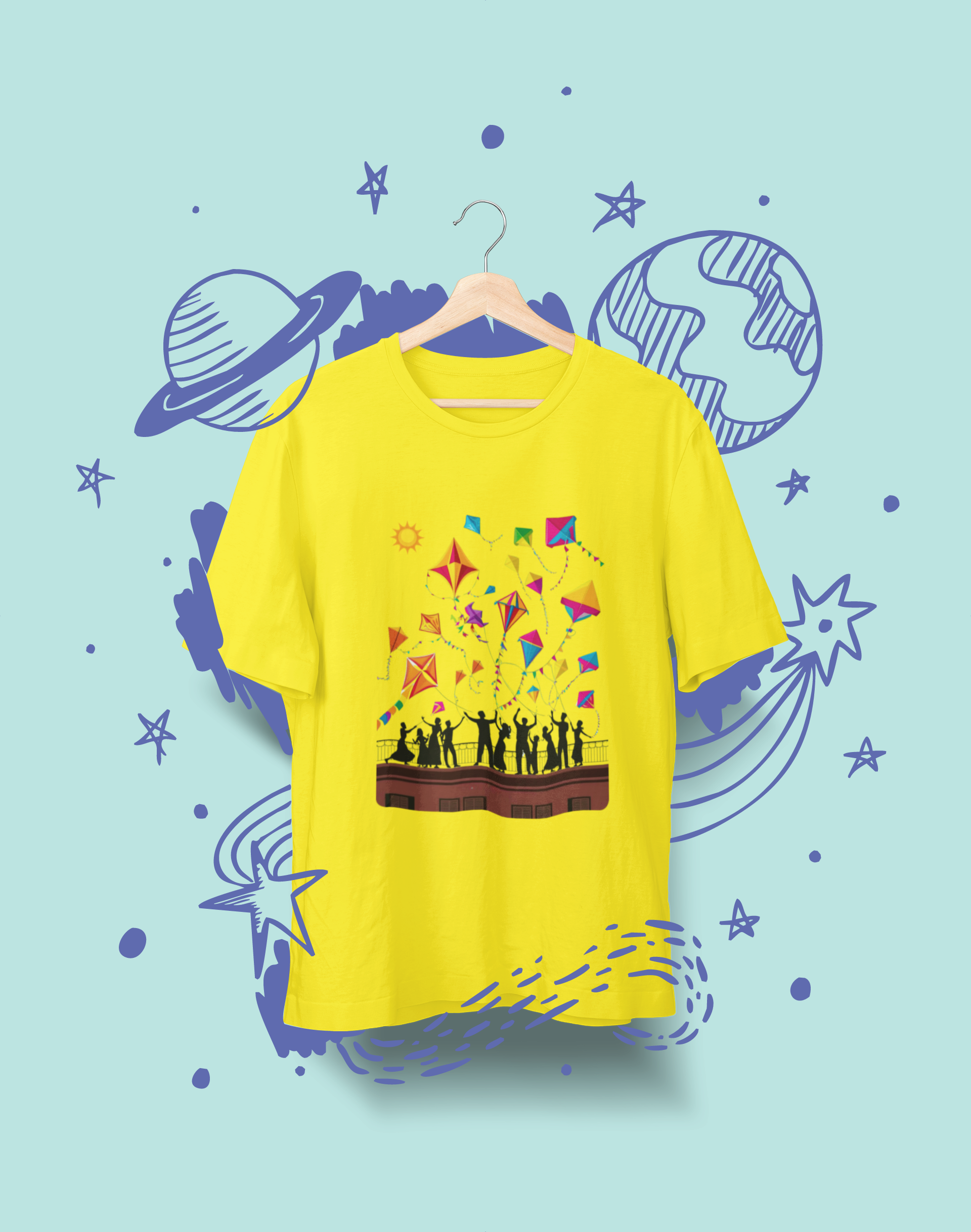 Uttarayan Celebration T-Shirt β Kites, Terraces, and Festive Joy