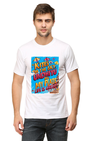 "Kites in the Sky, Undhiyu in My Plate – Life is Great" T-Shirt