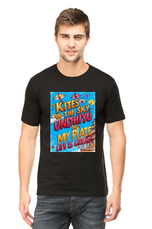 "Kites in the Sky, Undhiyu in My Plate – Life is Great" T-Shirt