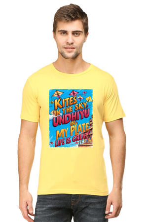 "Kites in the Sky, Undhiyu in My Plate – Life is Great" T-Shirt