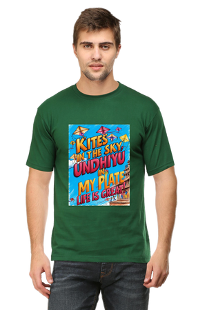 "Kites in the Sky, Undhiyu in My Plate – Life is Great" T-Shirt